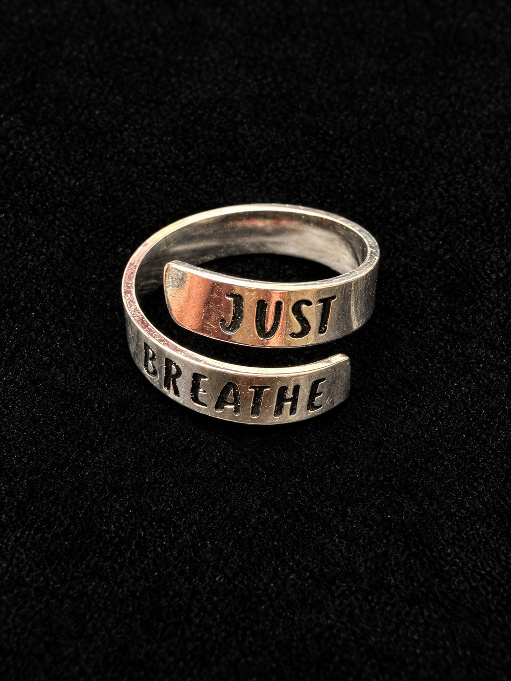 ⚜️ Wrap Ring | Just Breathe Hand-Stamped | Silver-Tone Adjustable 💗